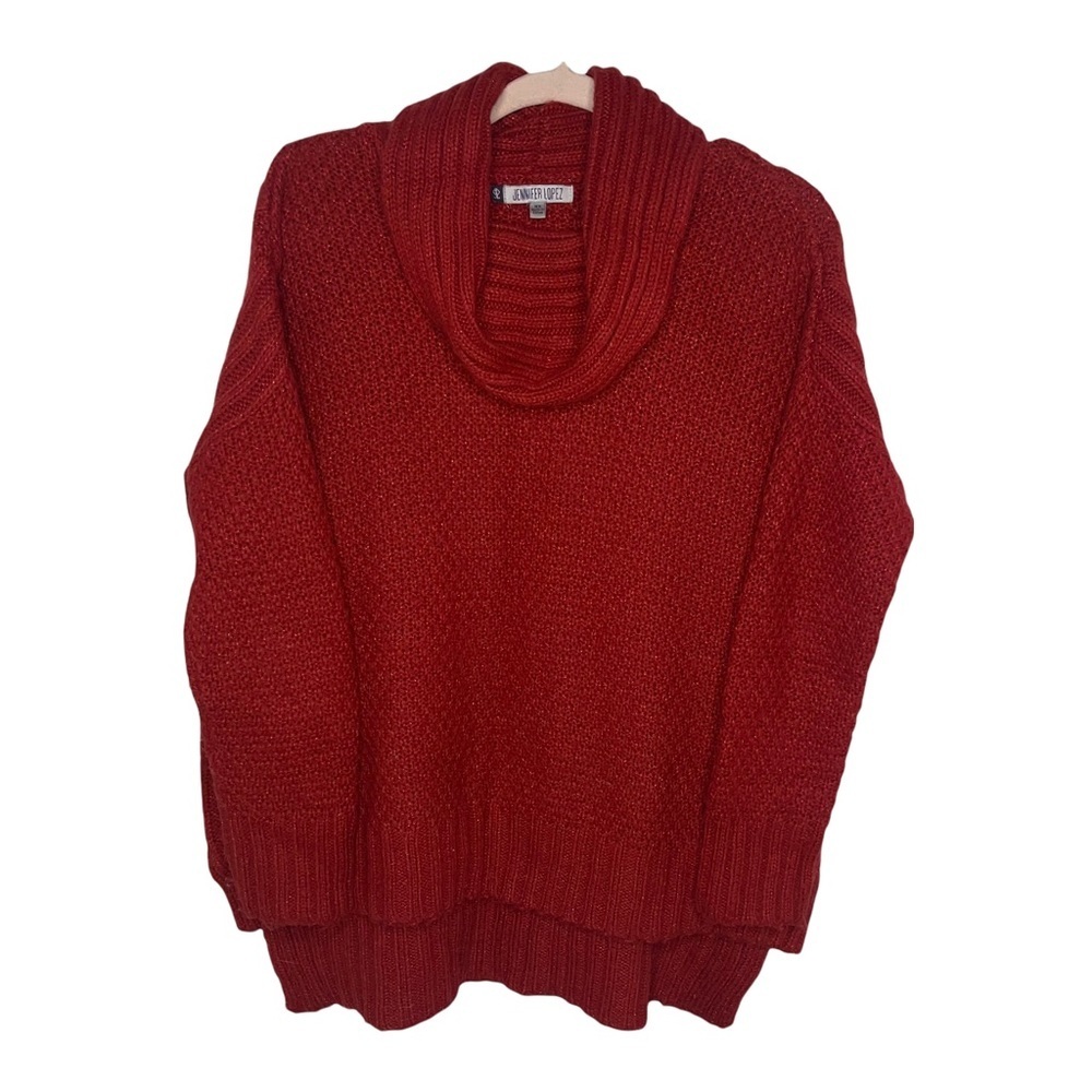 JENNIFER LOPEZ Red Oversized Cowl Neck Sweater XS